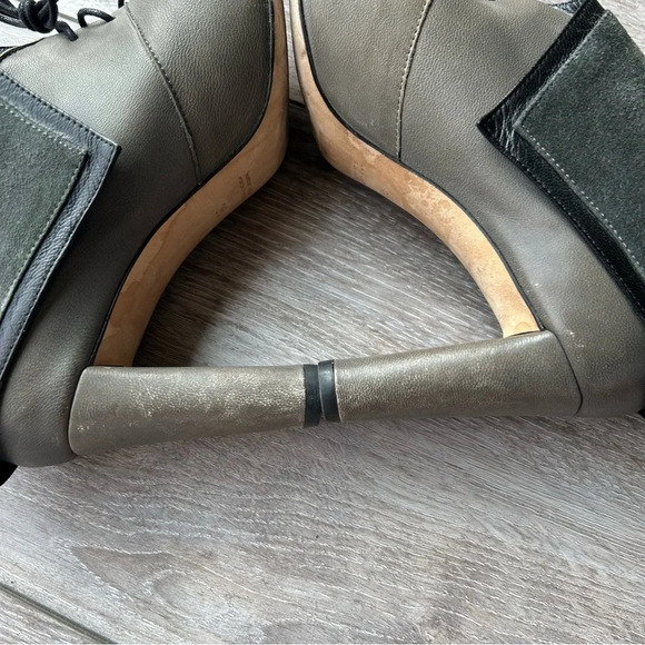 Audley London Smooth Leather Suede Mixed Fold Down Lace Up Ankle Boots - Picture 13 of 16